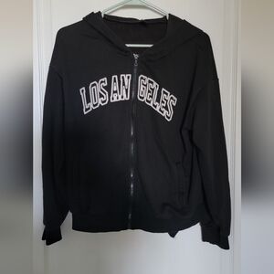 SHEIN Black Los Angeles Zip-Up Hoodie With Pockets